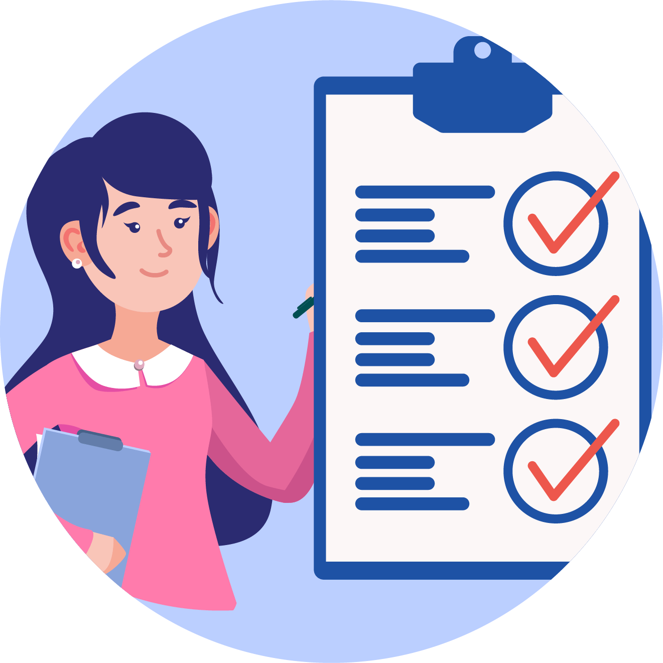 Girl looking at a check list.