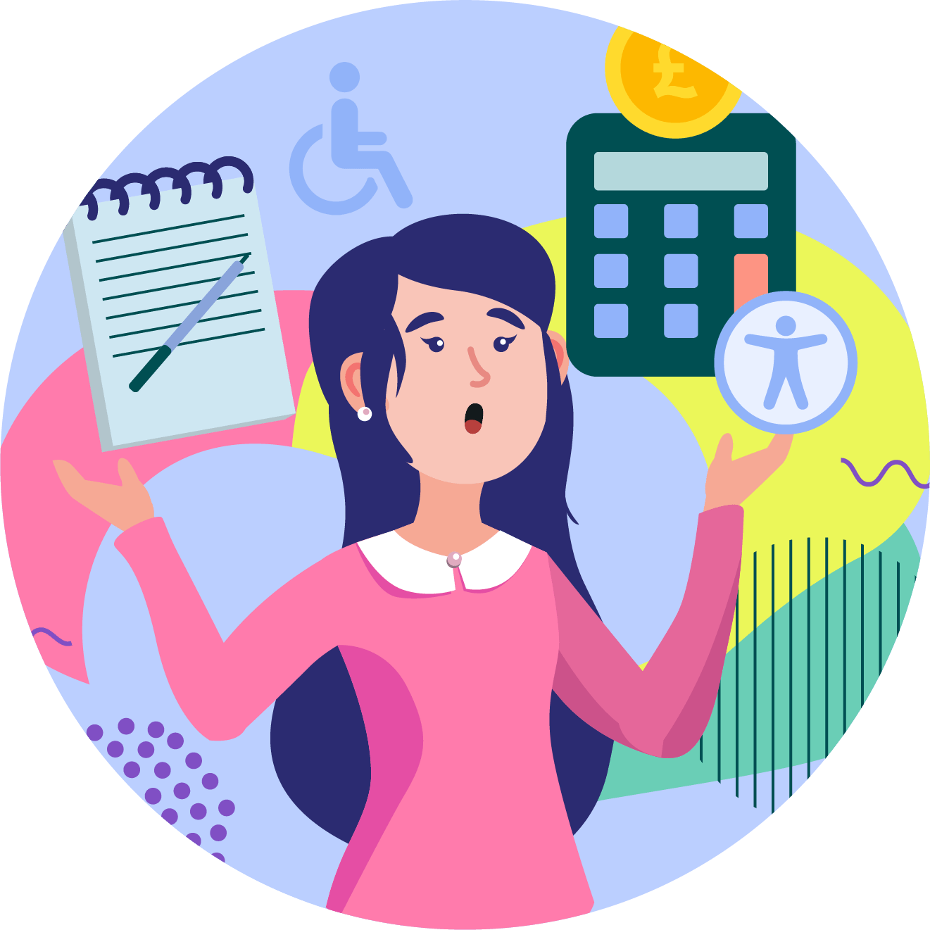 Girl juggling lots of different icons of independence