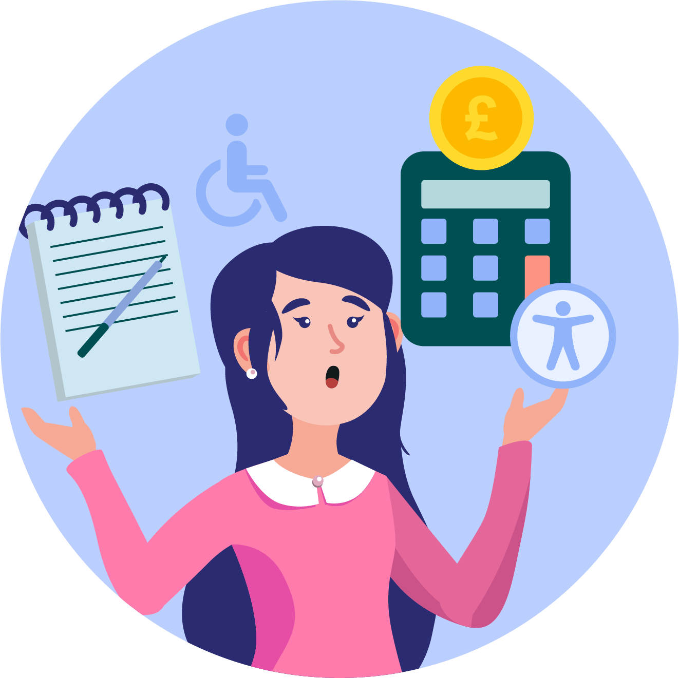 Girl juggling lots of different icons of independence