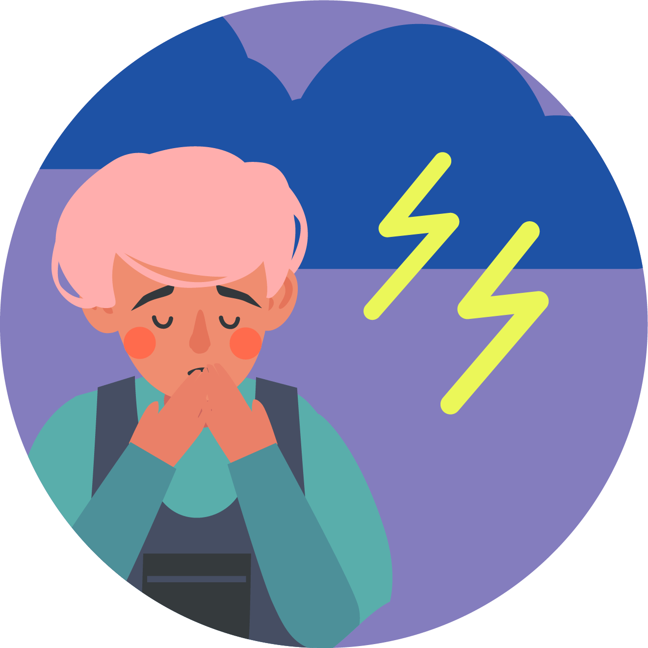 Person feeling anxious with a cloudy background