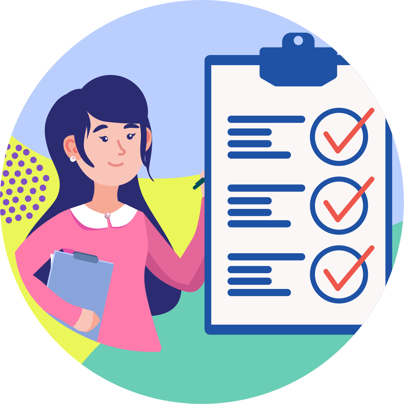 Girl looking at a check list.