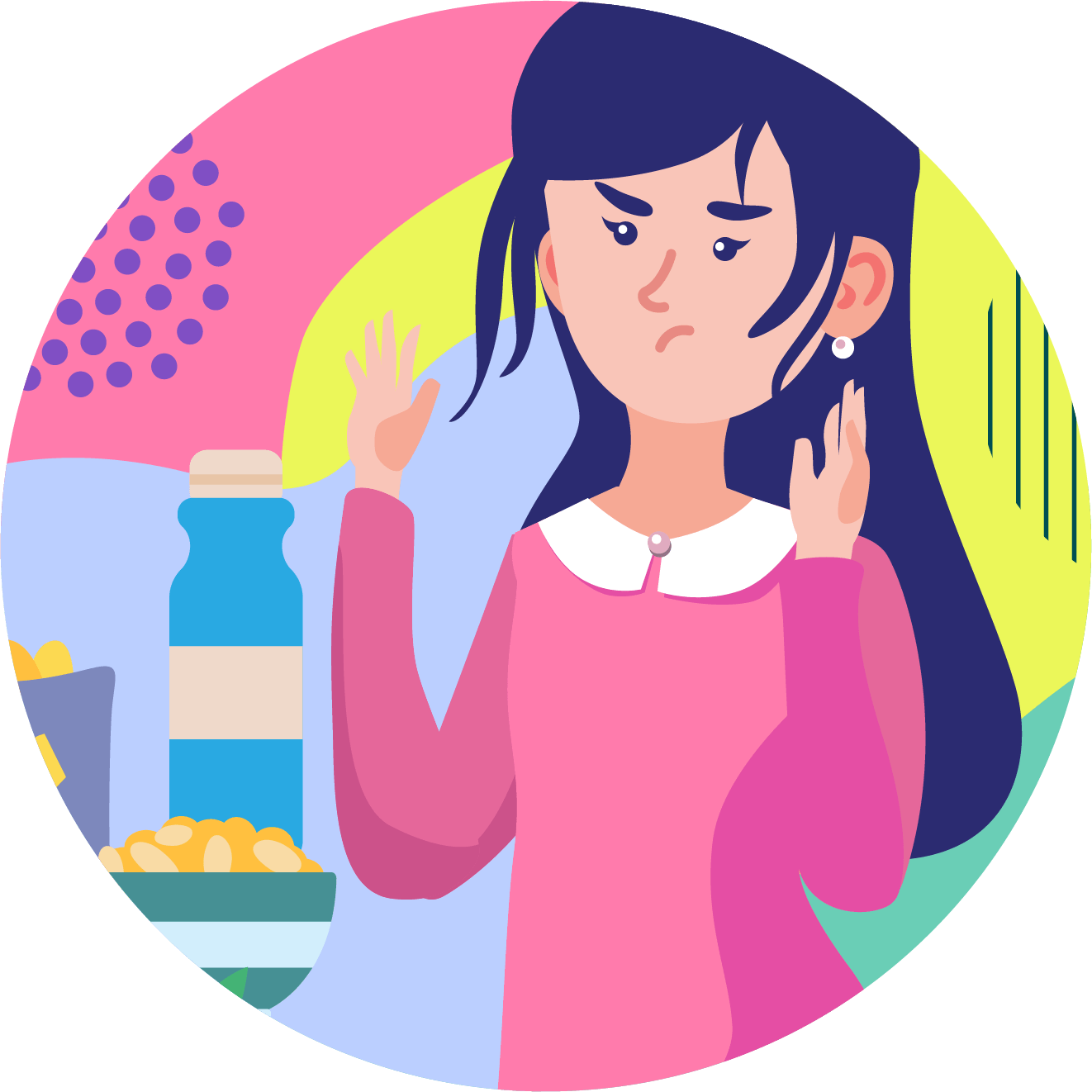 Girl looking disgusted at food.