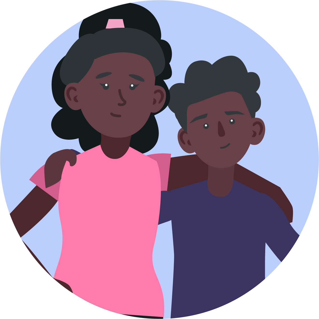 Girl and boy with their arms around each others shoulders