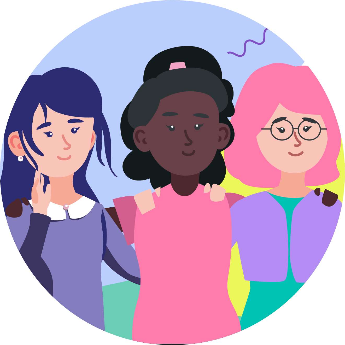 three girls with their arms around each others shoulders