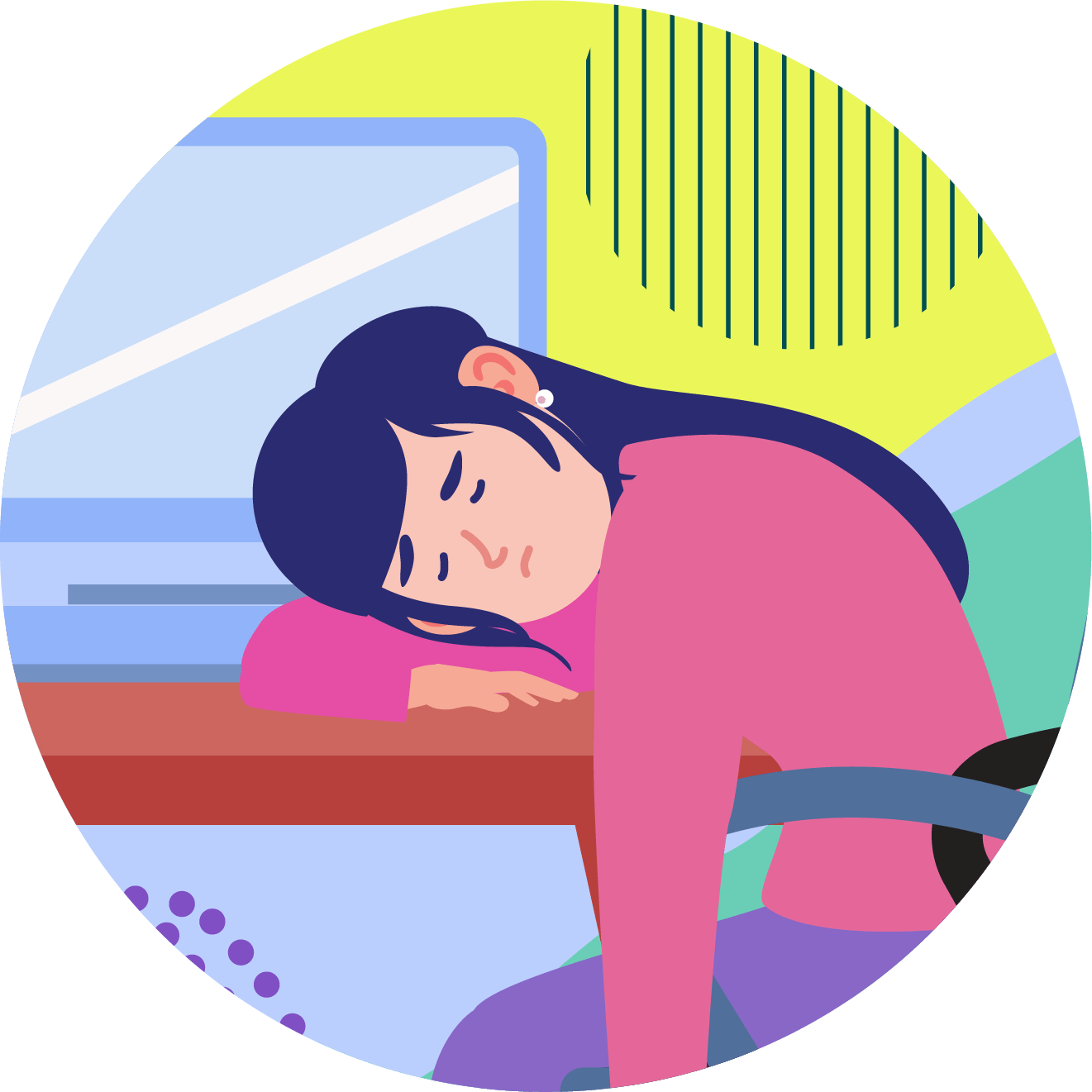 Girl lying on deck because she is burnt out